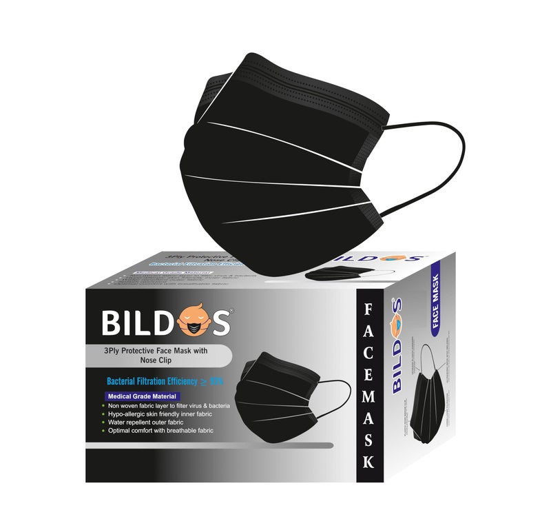 Bildos Melt-Blown Fabric 500 Masks Pack 3 Layer Disposable Face Mask for Men & Women with Nose Clip For Home, Office, School, and Outdoors, Black - Image 1
