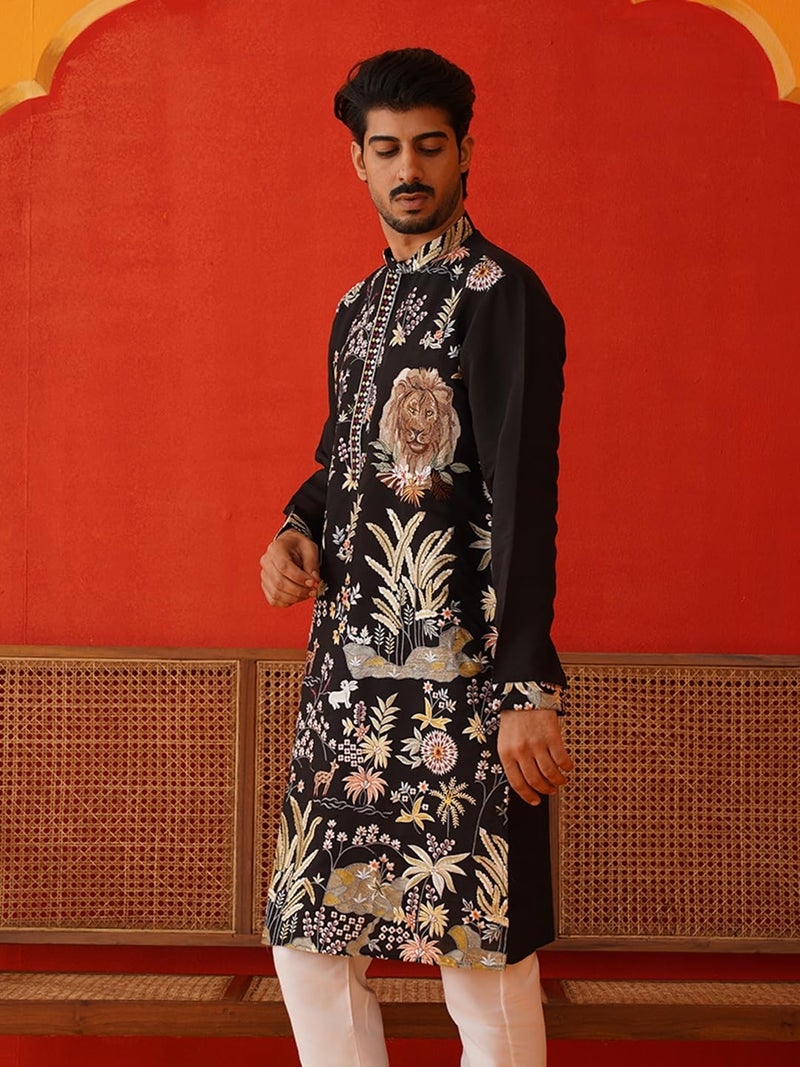 Jompers Floral Embroidered and Sequins Kurta with Animal Print Design - Image 4