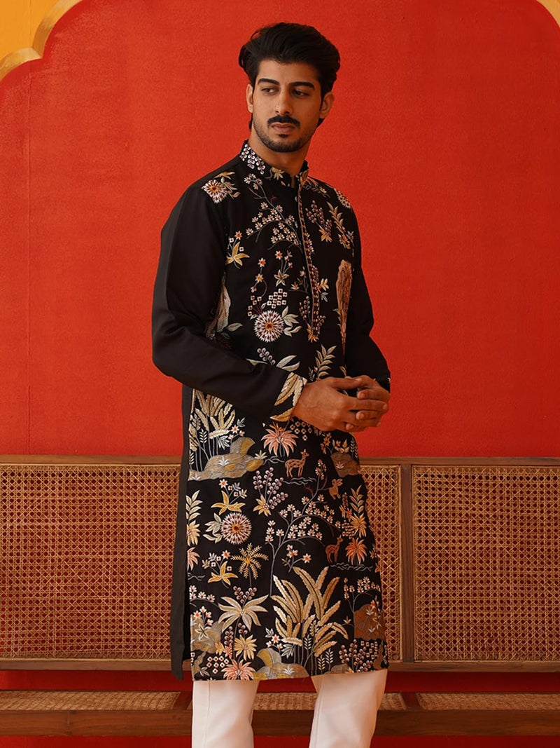 Jompers Floral Embroidered and Sequins Kurta with Animal Print Design - Image 3