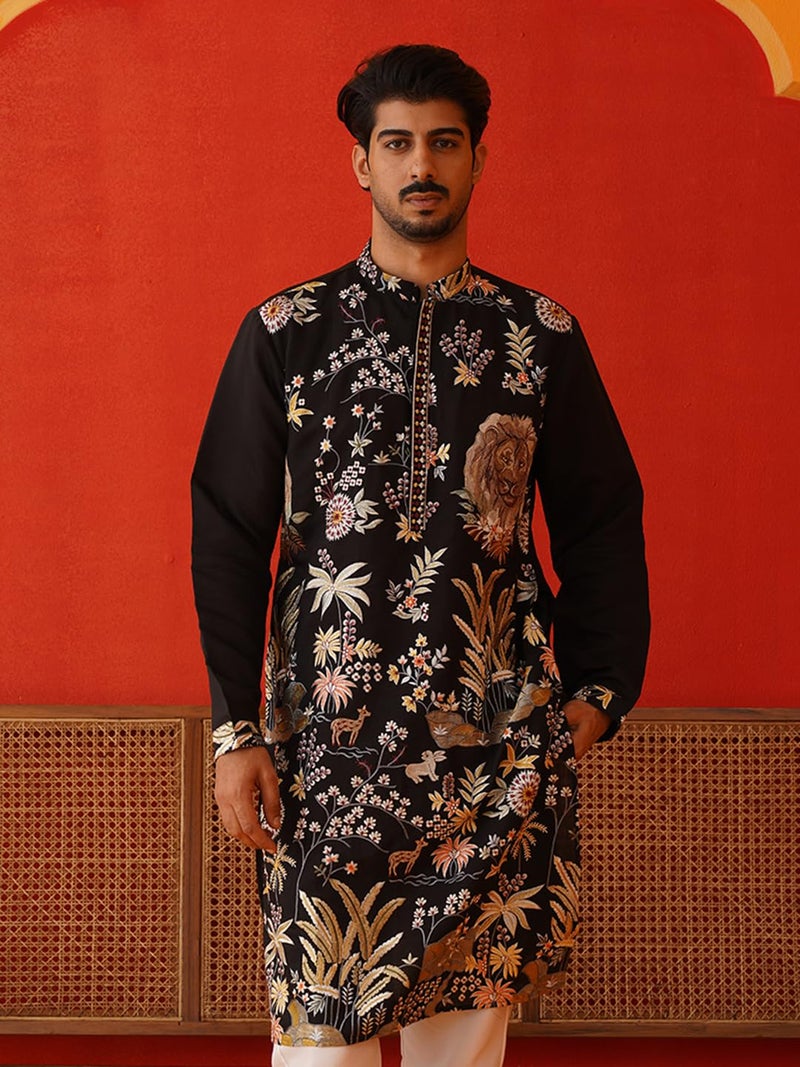 Jompers Floral Embroidered and Sequins Kurta with Animal Print Design - Image 5