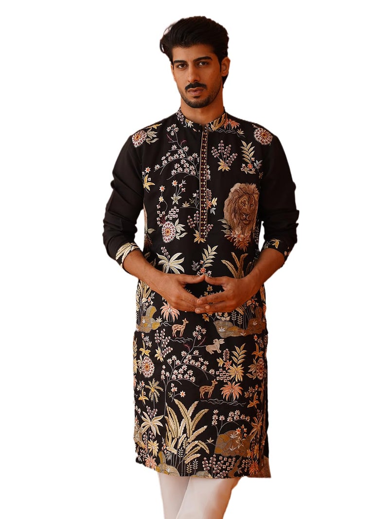 Jompers Floral Embroidered and Sequins Kurta with Animal Print Design - Image 1