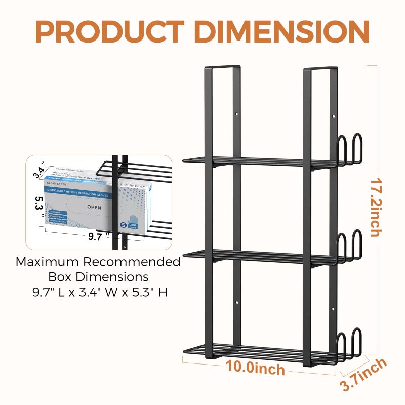 Giftormous Glove Holder Dispenser for Wall Mount, Black Metal Disposable Latex Gloves Holder for Lab, Wall-Mounted Triple Rubber Box Holder, Tissue Rack for Kitchen and Garage - Image 3