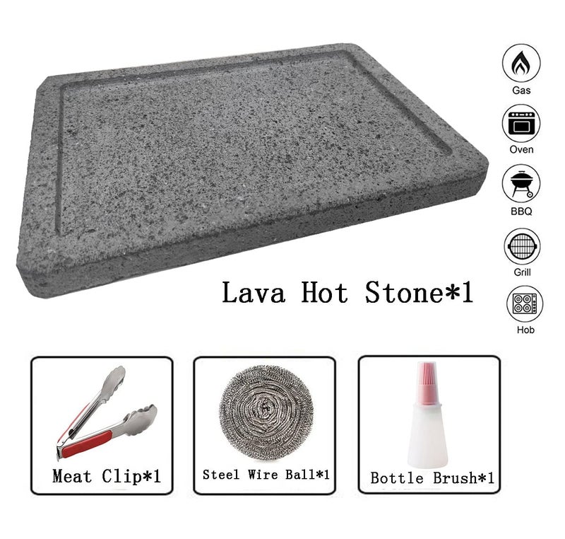 WANLIAN Lava Grill Steak Stone,Grilling Stone,Tabletop Grill Cooking Stone,11.8x7.9 x1in Grilling Plate for Oven and Barbecue Cooking Meat,Fish,Vegetable and Pizza - Image 4