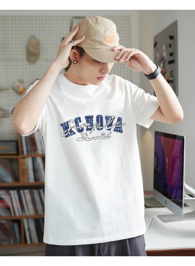 TonLion 2025 Summer Men's Short Sleeve T-shirt - Pure Cotton Versatile Casual Crewneck Tee, Loose Fit White Top Trendy Basic Shirt - Image 1