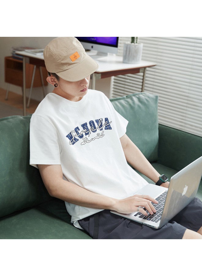 TonLion 2025 Summer Men's Short Sleeve T-shirt - Pure Cotton Versatile Casual Crewneck Tee, Loose Fit White Top Trendy Basic Shirt - Image 5