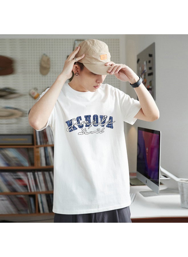 TonLion 2025 Summer Men's Short Sleeve T-shirt - Pure Cotton Versatile Casual Crewneck Tee, Loose Fit White Top Trendy Basic Shirt - Image 2