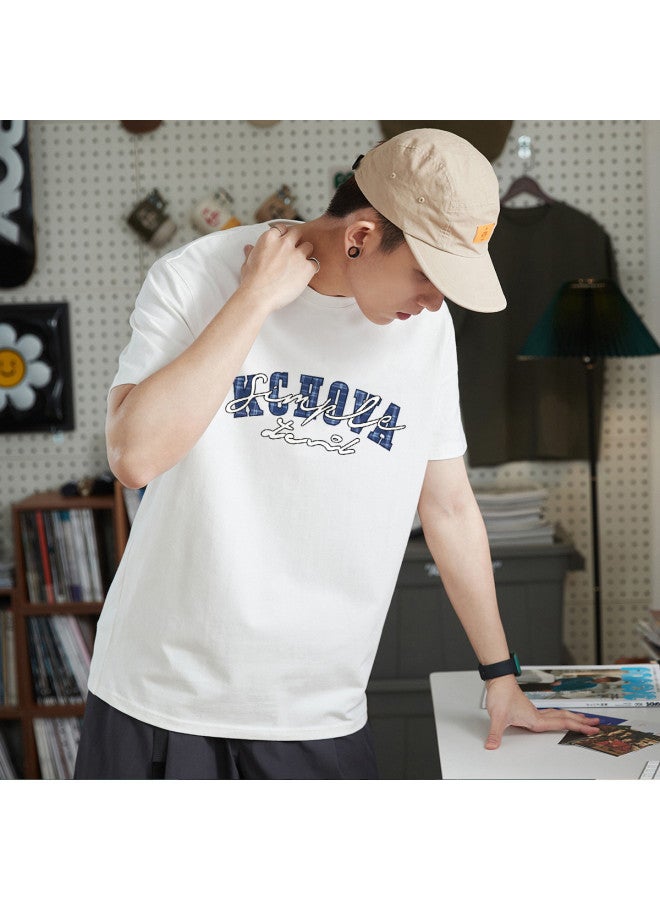 TonLion 2025 Summer Men's Short Sleeve T-shirt - Pure Cotton Versatile Casual Crewneck Tee, Loose Fit White Top Trendy Basic Shirt - Image 3