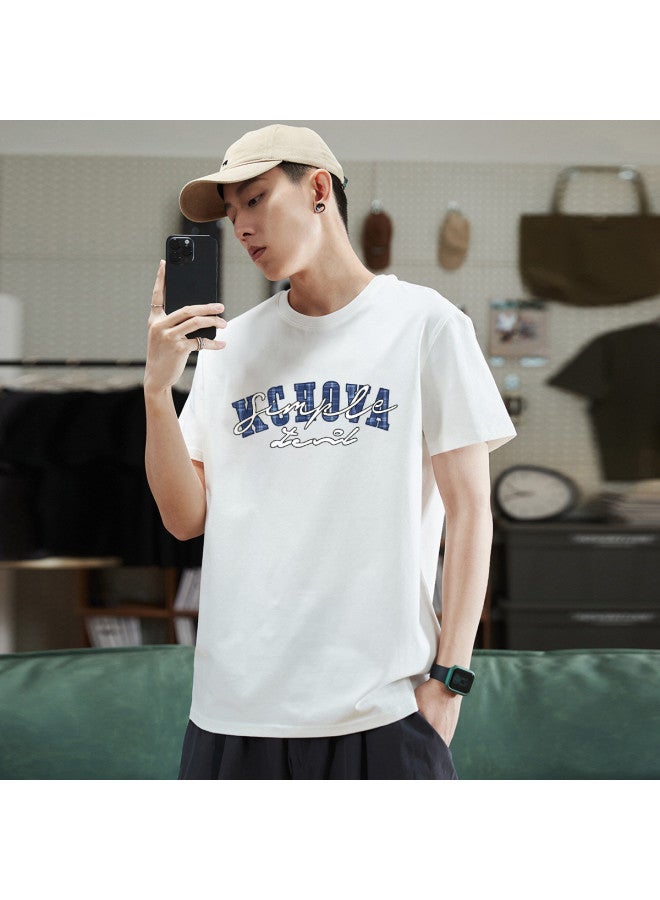 TonLion 2025 Summer Men's Short Sleeve T-shirt - Pure Cotton Versatile Casual Crewneck Tee, Loose Fit White Top Trendy Basic Shirt - Image 4