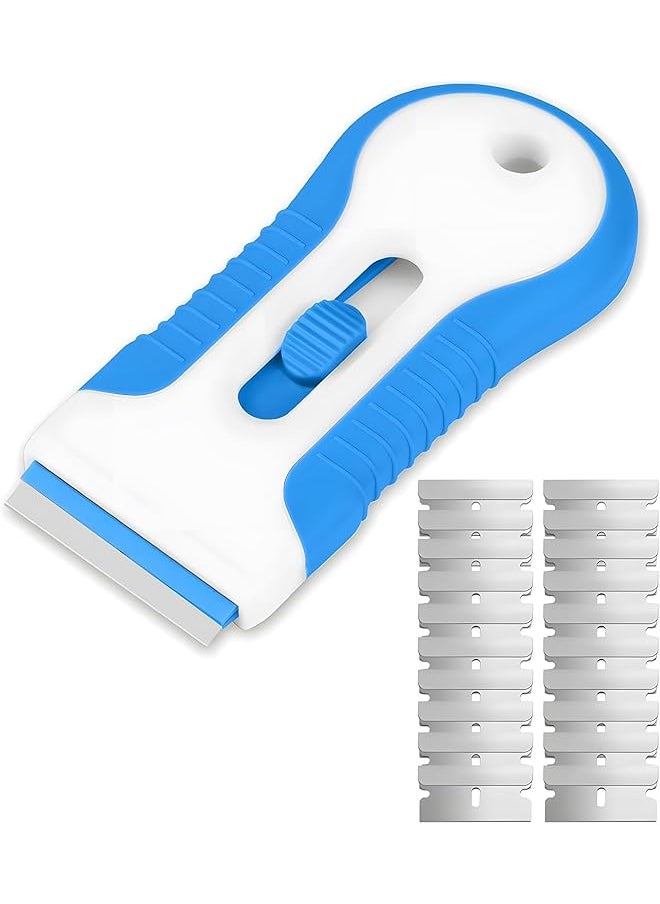 PROMASS promass Razor Blade Scrpaer, Comfortable Scrpaer Tool with Curved Handle, Retractable Razor Blade with 20 Pcs Extra Metal Blades, Cleaning Razor Blade for Removing Glass Car Labels, Stickers, Paint  - Image 1