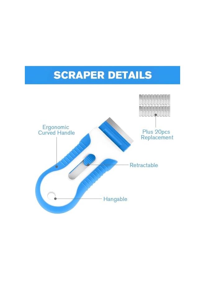 PROMASS promass Razor Blade Scrpaer, Comfortable Scrpaer Tool with Curved Handle, Retractable Razor Blade with 20 Pcs Extra Metal Blades, Cleaning Razor Blade for Removing Glass Car Labels, Stickers, Paint  - Image 2