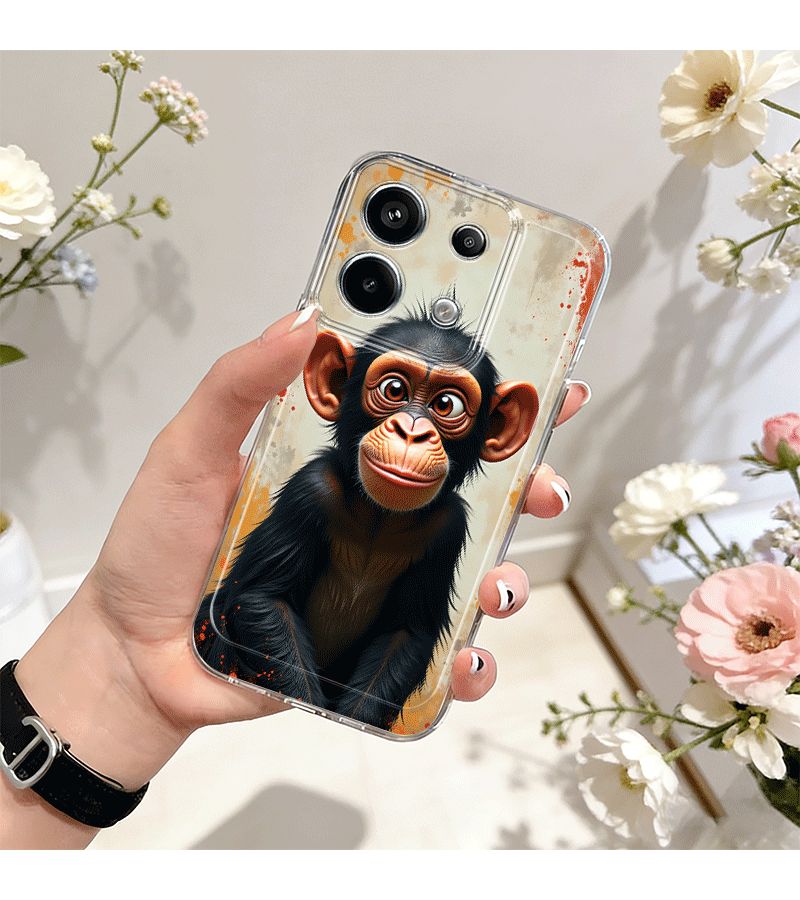 غطاء هاتف لـ Redmi A1 بنمط قرد لطيف يبتسم، تصميم شفاف أبيض عصري وبسيط، عمل فني حيواني مضحك، غطاء كرتوني ناعم واقٍ للاستخدام اليومي للفتيات المراهقات والنساء. - Image 2