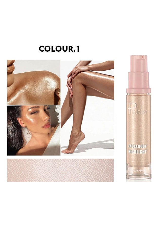 pudaier - Face & Body Highlight, Liquid Makeup Shimmer Glow Illuminator, Bronzer Smooth Shine Shimmer Liquid Foundation, Waterproof Moisturizing Body Highlighter (#01) - Image 1