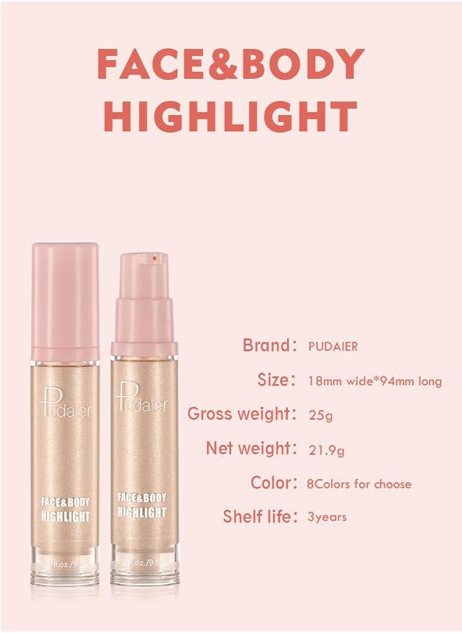 pudaier - Face & Body Highlight, Liquid Makeup Shimmer Glow Illuminator, Bronzer Smooth Shine Shimmer Liquid Foundation, Waterproof Moisturizing Body Highlighter (#01) - Image 1