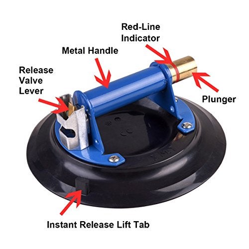 IMT 9" Metal Suction Cup for Glass, Vacuum Pump Suction Cups to Lift Large Glass, with Metal Handle and Brass Pump, 260lbs Load Capacity - Image 2