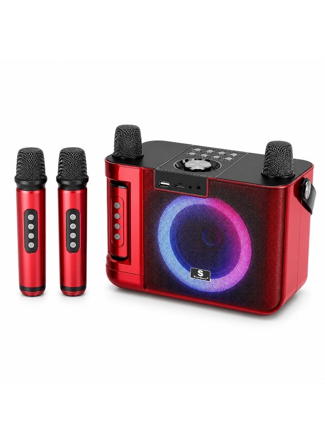 Smartbarry Bluetooth Karaoke M23 Max Speaker with Dual Wireless Microphones, RGB LED Light Ring, Portable Rechargeable Party Speaker System for Home, Outdoor Singing & Family Entertainment - Image 1