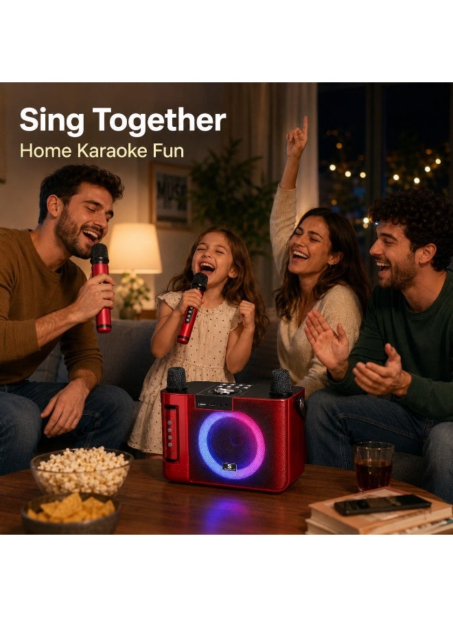 Smartbarry Bluetooth Karaoke M23 Max Speaker with Dual Wireless Microphones, RGB LED Light Ring, Portable Rechargeable Party Speaker System for Home, Outdoor Singing & Family Entertainment - Image 2