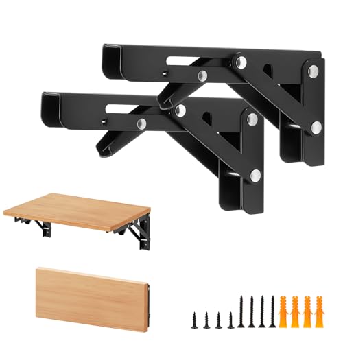 HomeExpert Home Expert 6 Inch Folding Shelf Brackets 2 Pack 1 Pairs Heavy Duty Metal Collapsible WallMounted Brackets SpaceSaving DIY Foldable Shelf for Benches and Tables Matte Black - Image 1