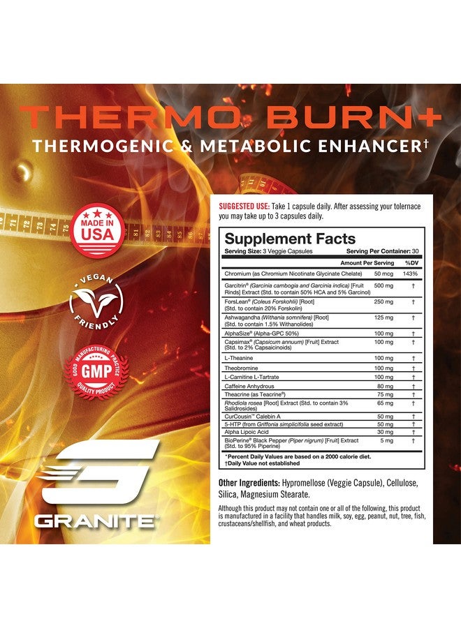 Granite Supplements Thermo Burn by Granite, New Advanced Formula for Thermogenic, Metabolic, Mood & Appetite Support with Alpha GPC, Theobromine, & 5-HTP (90 Capsules) - Image 4