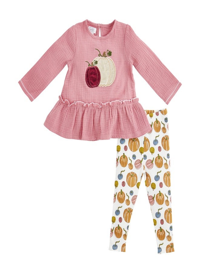 Mud Pie Baby Girl Pumpkin Tunic And Legging Set, Pink, 4 Toddler - Image 1