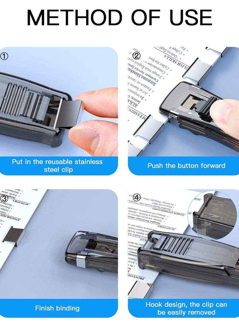 Durable Portable Stapler Set with Transparent Push Clip, Includes 50 Reusable Clips, 40 Sheets Capacity, Ideal for Home, Office, School Supplies, and Desk Accessories. - Image 4
