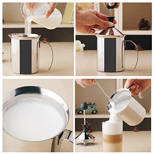 ECAPT Stainless Steel Manual Milk Foamer Handheld Coffee Milk Frothing Pitchers with DoubleFrothScreen Manual Operated Milk Foam Maker for Cappuccino Coffee Latte Hot Chocolate 14Ounce400ML - Image 2