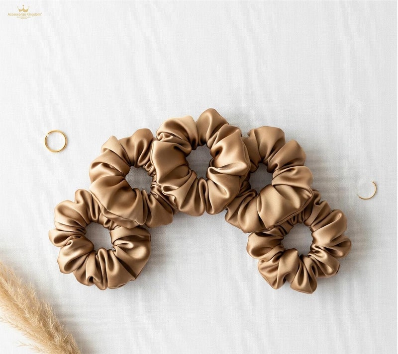 Accessorize Kingdom Premium Hair Scrunchie for Women| Scrunchies for Girls | Scrunchies for Thick, Curly, & Fine Hair | Soft & Smooth Hair Ties (Champagne Bronze, Pack of 12) - Image 2