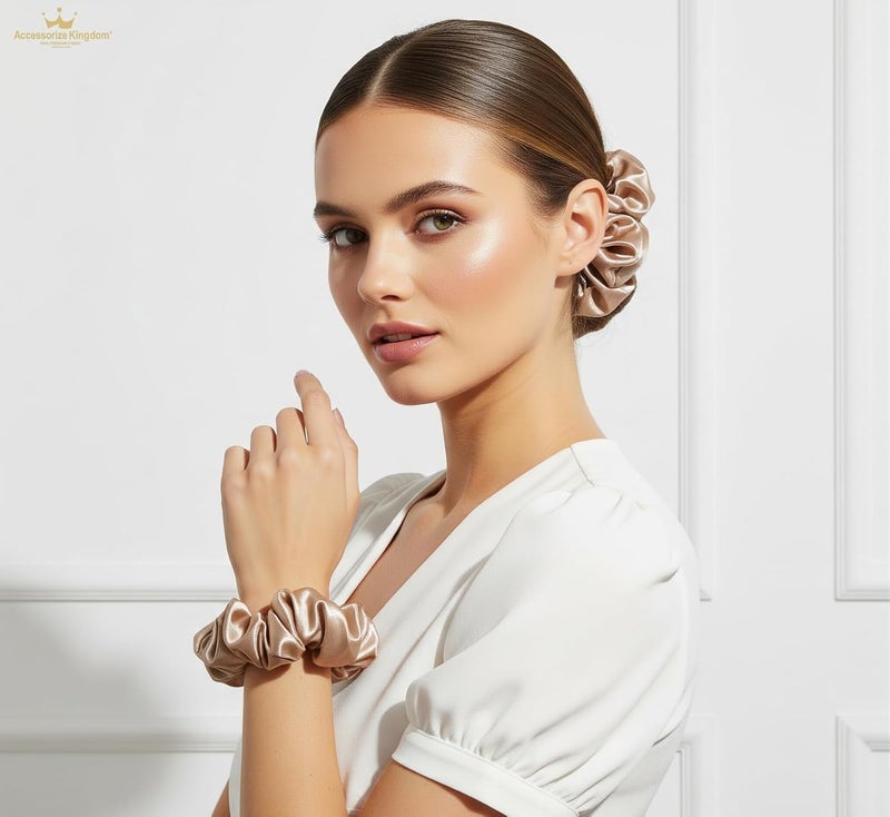 Accessorize Kingdom Premium Hair Scrunchie for Women| Scrunchies for Girls | Scrunchies for Thick, Curly, & Fine Hair | Soft & Smooth Hair Ties (Champagne Bronze, Pack of 12) - Image 3