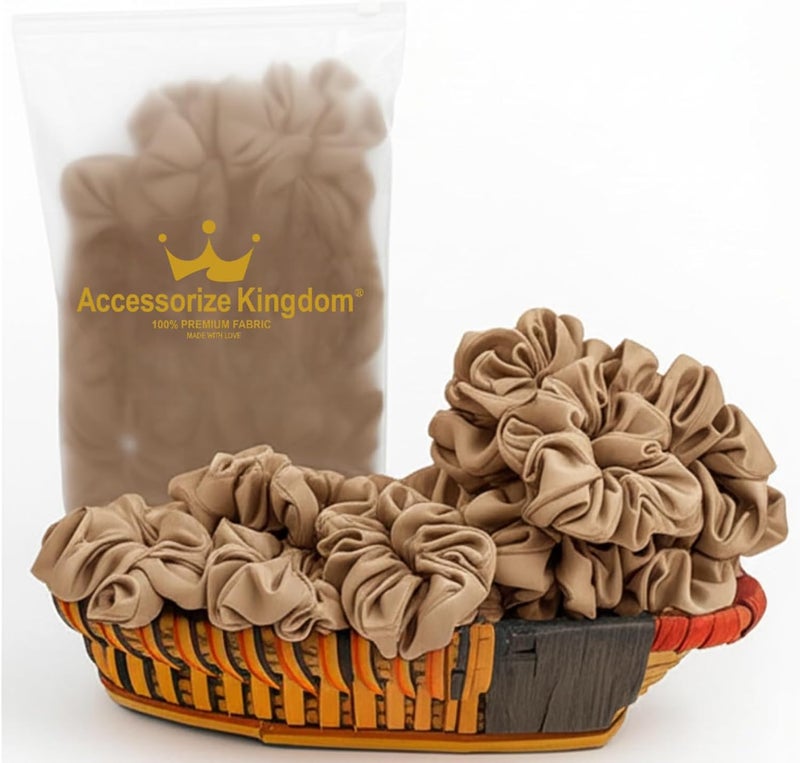 Accessorize Kingdom Premium Hair Scrunchie for Women| Scrunchies for Girls | Scrunchies for Thick, Curly, & Fine Hair | Soft & Smooth Hair Ties (Champagne Bronze, Pack of 12) - Image 1
