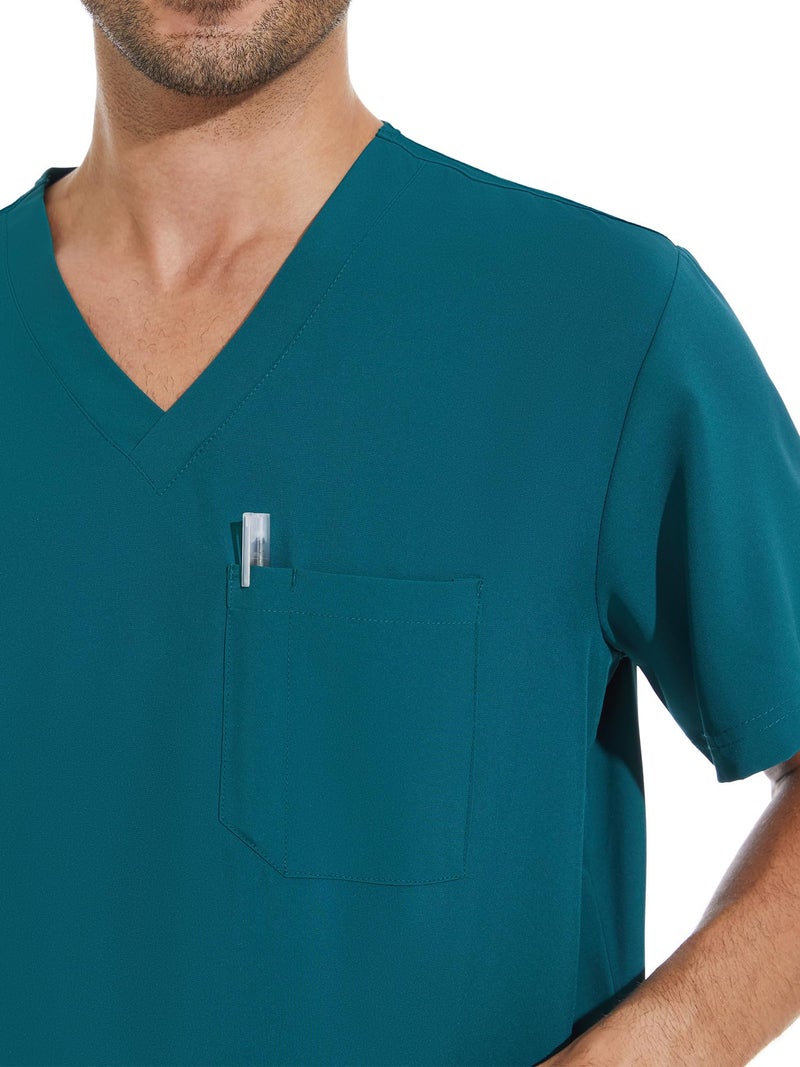 COZYFIT Scrubs for Men - 4 Pockets V-Neck Scrub Top and 7 Pockets Jogger Pants Mens Scrubs Set, Caribbean Blue, M - Image 4