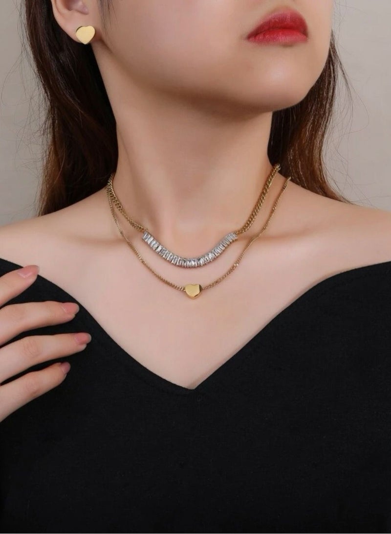 Gold Plated Stainless Steel Necklace & Earrings Set