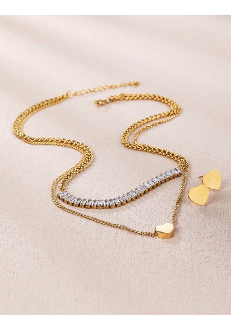 Gold Plated Stainless Steel Necklace & Earrings Set