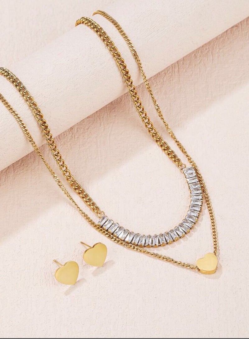 Gold Plated Stainless Steel Necklace & Earrings Set