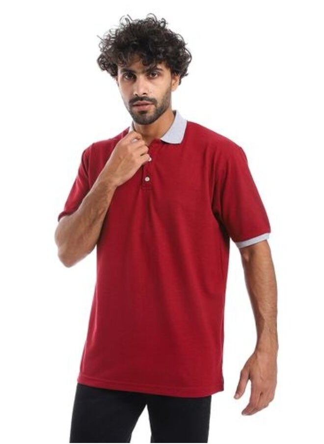 بافون بولو شيرت نصف كم - بورجندي ورمادي  - Image 1