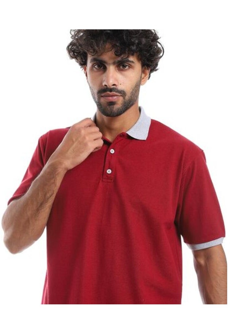 بافون بولو شيرت نصف كم - بورجندي ورمادي  - Image 4