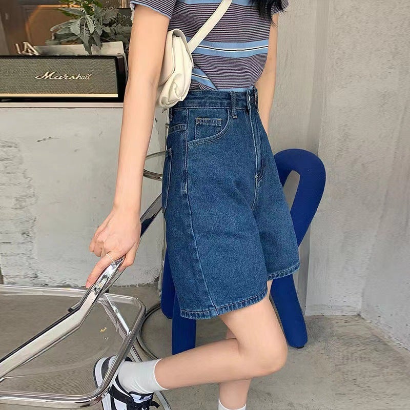 High-Waisted Denim Shorts For Women, Summer 2022 New Loose A-Line Straight Wide-Leg Knee-Length Thin Slimming Mid-Length Shorts - Image 1