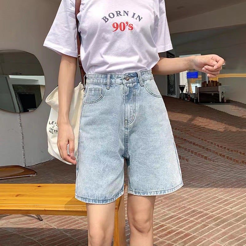 High-Waisted Denim Shorts For Women, Summer 2022 New Loose A-Line Straight Wide-Leg Knee-Length Thin Slimming Mid-Length Shorts - Image 5