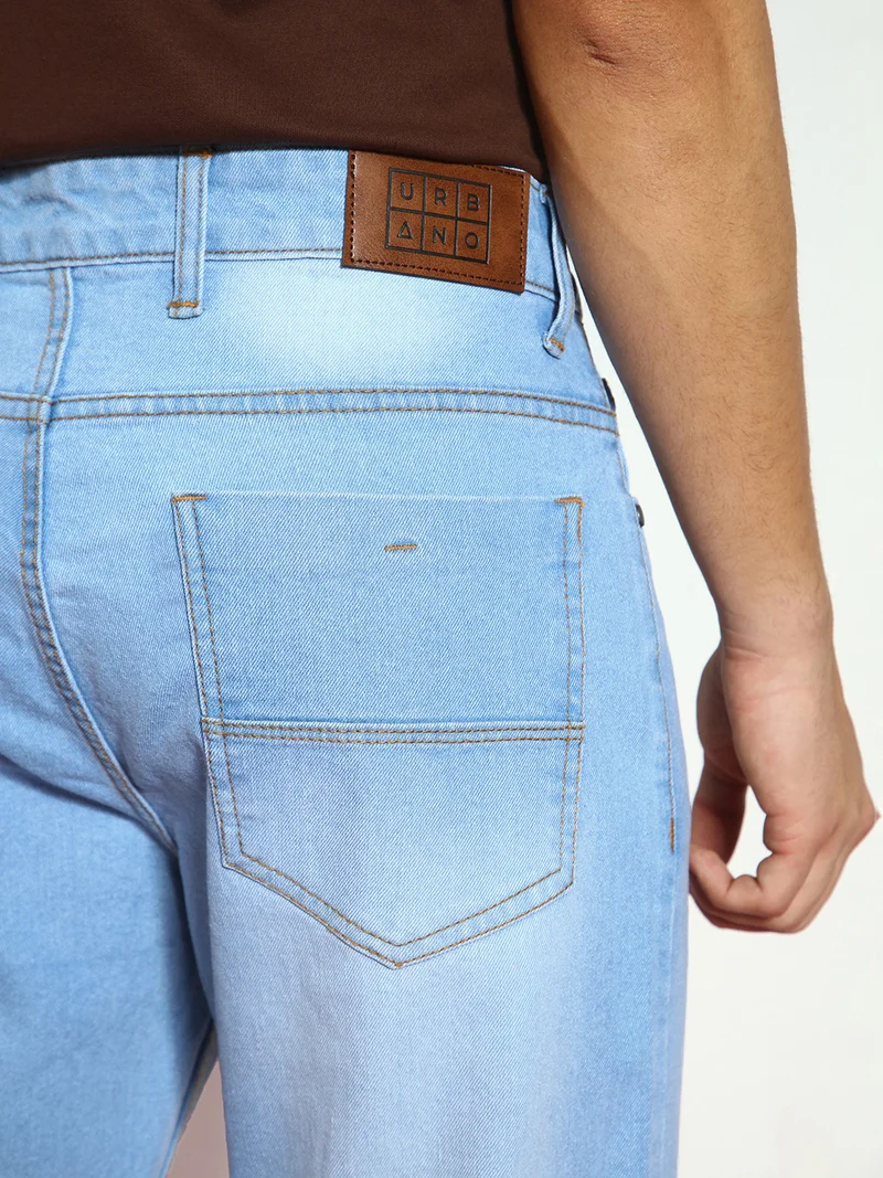 Urbano Fashion  Urbano Fashion Men's Ice Blue Straight Fit Washed Jeans Stretchable for Men | Best Price UAE