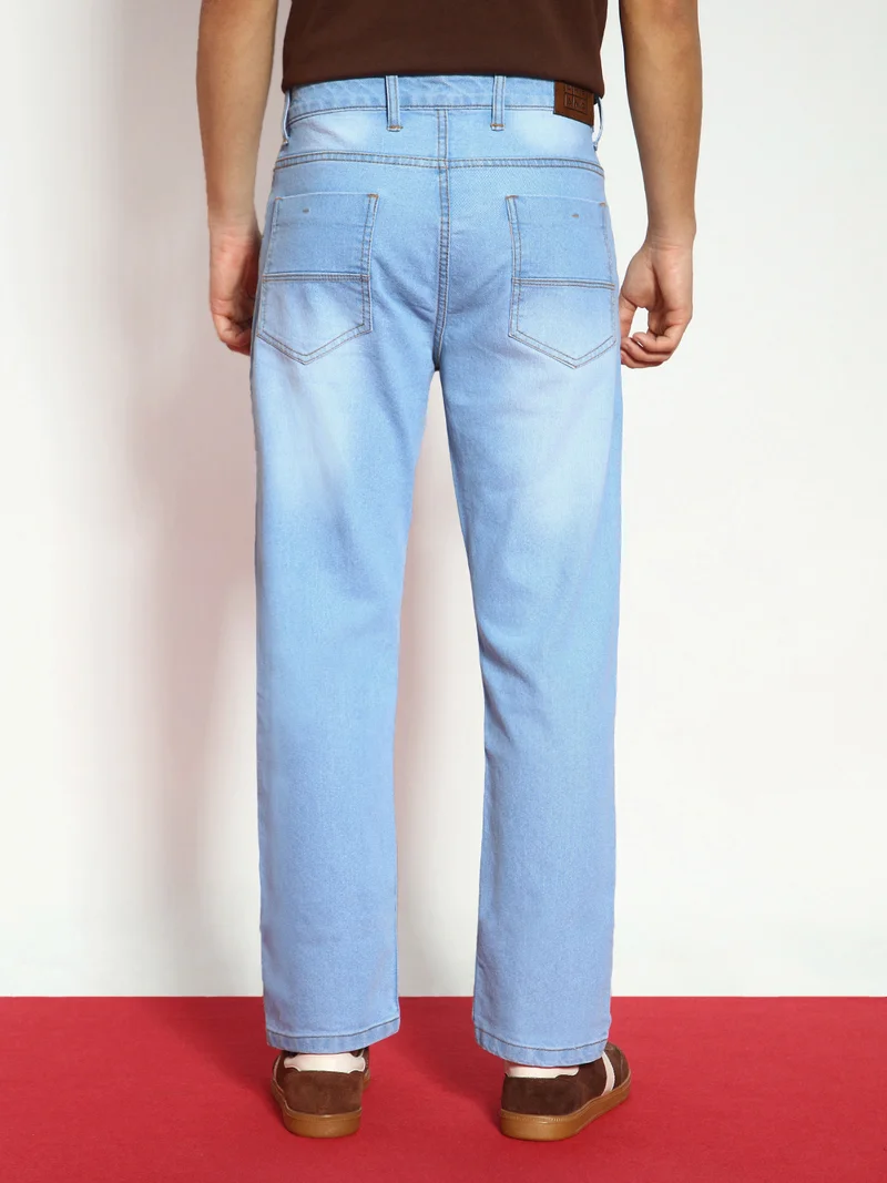 Urbano Fashion  Urbano Fashion Men's Ice Blue Straight Fit Washed Jeans Stretchable for Men | Best Price UAE