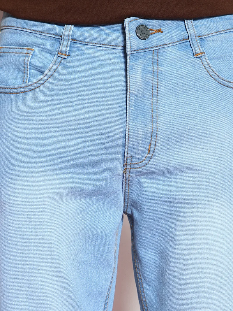 Urbano Fashion  Urbano Fashion Men's Ice Blue Straight Fit Washed Jeans Stretchable for Men | Best Price UAE