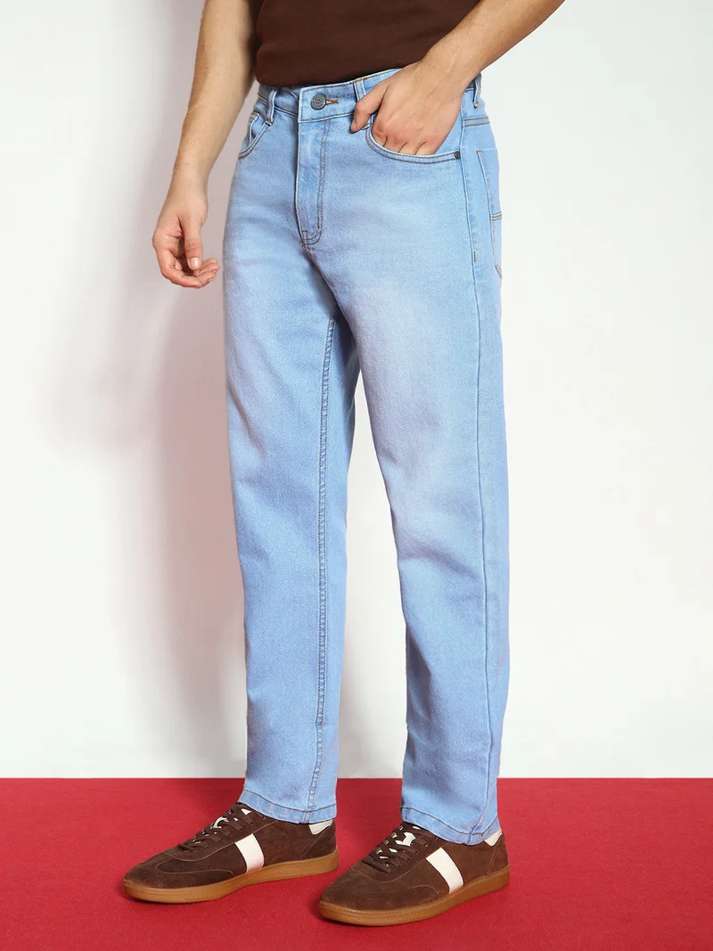 Urbano Fashion Men's Ice Blue Straight Fit Washed Jeans Stretchable