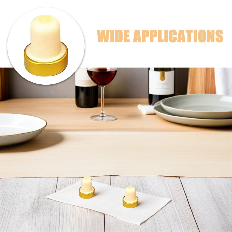 Leakproof T Shaped Wine Cork Stoppers 24 Pack Soft Wood Gold Aluminum Hoop Bottle Sealer - Image 4