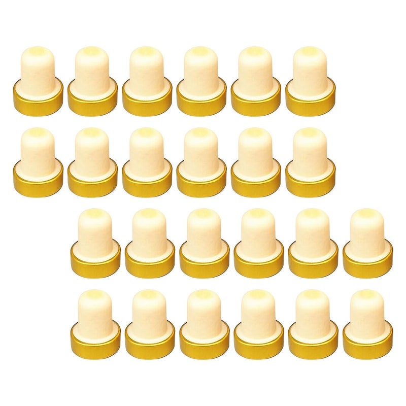 Leakproof T Shaped Wine Cork Stoppers 24 Pack Soft Wood Gold Aluminum Hoop Bottle Sealer - Image 2