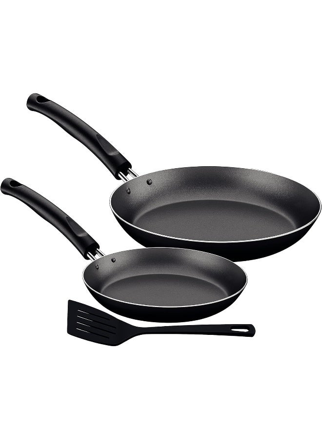 TRAMONTINA Tramontina Paris 3 Pieces Black Aluminum Frying Pan Set with Interior Starflon Max PFOA Free Nonstick Coating and Exterior Silicon Coating 24cm + 30cm + Spatula  - Image 1