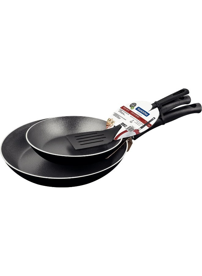 TRAMONTINA Tramontina Paris 3 Pieces Black Aluminum Frying Pan Set with Interior Starflon Max PFOA Free Nonstick Coating and Exterior Silicon Coating 24cm + 30cm + Spatula  - Image 2