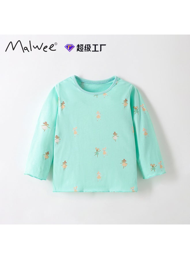 Malwee Girls' Round Neck Shirt, Autumn And Winter New Style Base Layer, European And American Children's T-shirt With Fashionable Print, Kids' Clothing