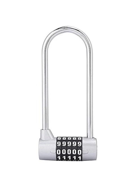 5 Digit Combination Alloy Padlock,U-Shape Security Code Lock Extra Long Cabinet Door Padlock Locker Lock, Re-settable Combo Lock, Gym Locker, School Locker, (Silver)