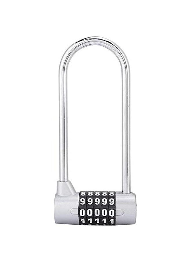 Generic 5 Digit Combination Alloy Padlock,U-Shape Security Code Lock Extra Long Cabinet Door Padlock Locker Lock, Re-settable Combo Lock, Gym Locker, School Locker, (Silver)  - Image 1