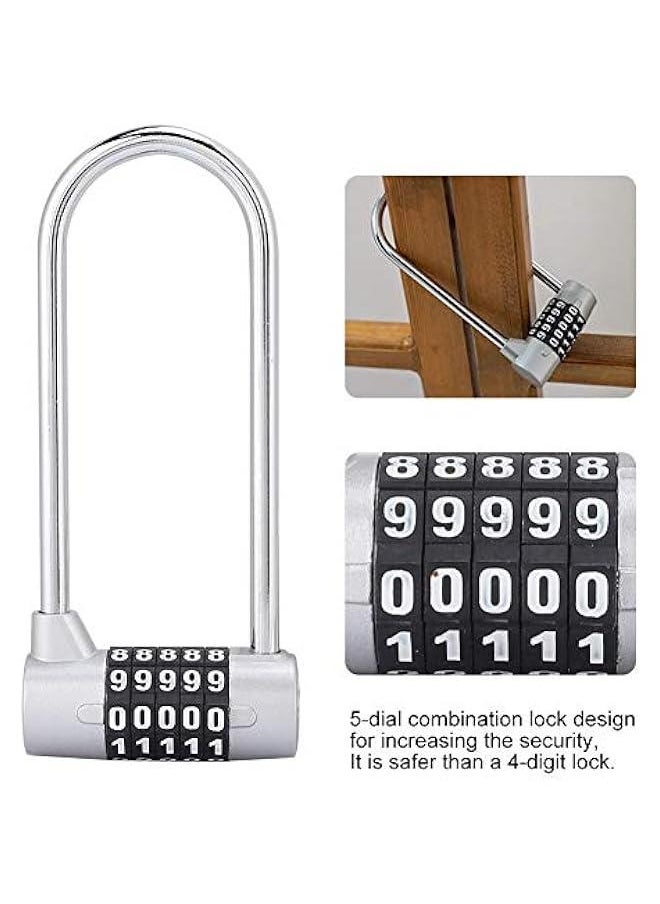 Generic 5 Digit Combination Alloy Padlock,U-Shape Security Code Lock Extra Long Cabinet Door Padlock Locker Lock, Re-settable Combo Lock, Gym Locker, School Locker, (Silver)  - Image 2