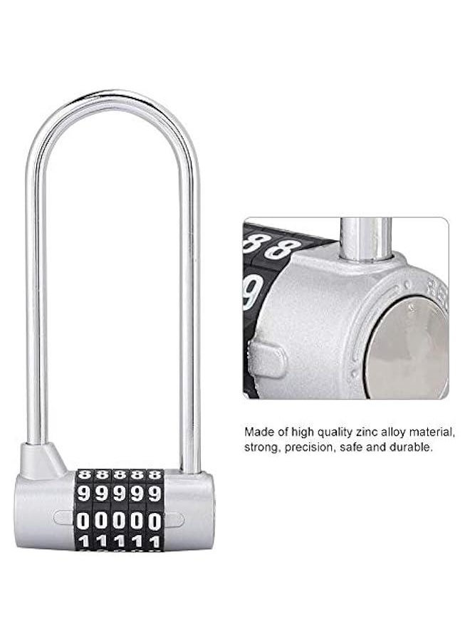 Generic 5 Digit Combination Alloy Padlock,U-Shape Security Code Lock Extra Long Cabinet Door Padlock Locker Lock, Re-settable Combo Lock, Gym Locker, School Locker, (Silver)  - Image 3