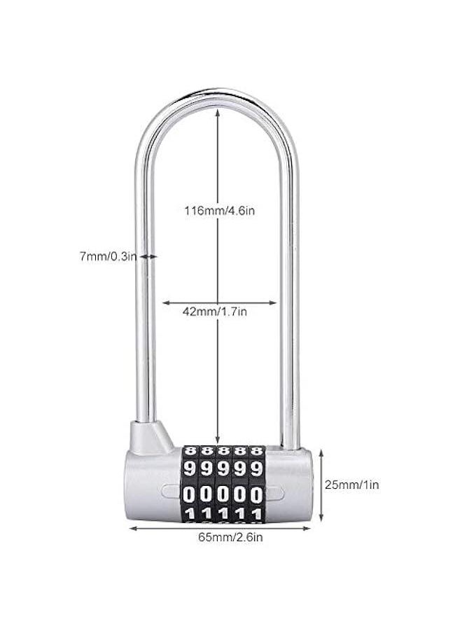 Generic 5 Digit Combination Alloy Padlock,U-Shape Security Code Lock Extra Long Cabinet Door Padlock Locker Lock, Re-settable Combo Lock, Gym Locker, School Locker, (Silver)  - Image 4